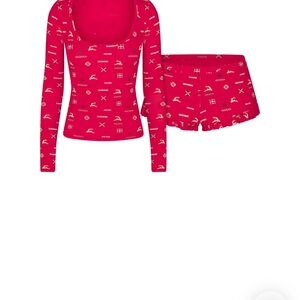 Skims Scoop Neck Sleep Set Cranberry Vintage Deer Print